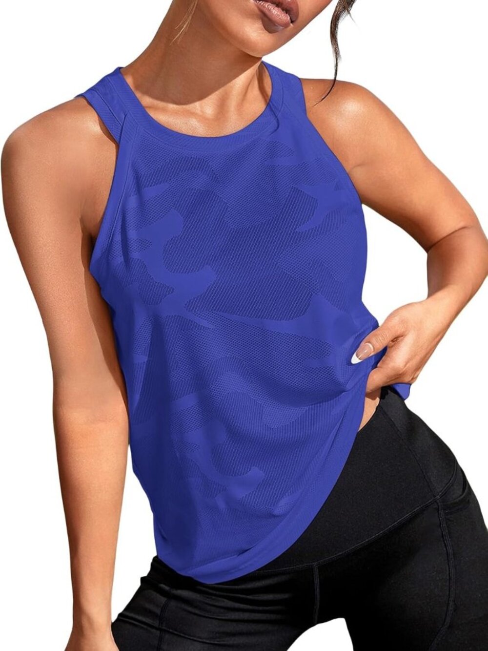 Camo Print Sleeveless Workout Tank Top for Women - Yoga & Running Shirt